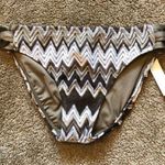 Perry Ellis NEW NWT Brown Tan White Chevron Crochet Knit Y2K Bikini Bottom Small Photo 1