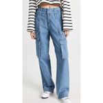 frame denim Frame‎ Relaxed Straight Cargo Jeans Size 26 Rhythm Light Wash Wide Leg Photo 9