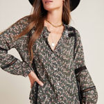 Dolan Anthropologie Lorien Lace Peasant Floral Print Long Sleeve Blouse Top Med Green Photo 0