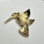 Avon Hummingbird Gold Tone Bird Red Rhinestone Brooch Pin Signed NWOT Photo 2