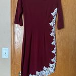 HOMEYEE Women Elegant Lace Side Office Asymmetrical Party Business Dress Small Red Photo 0