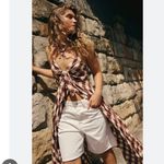 Free People NEW  Via Gingham Cotton Seersucker Sundress Brown Photo 2