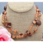 None Artisan Made Peach & Brown Beaded Necklace & Dangle Earrings Set Dyed Abalone Photo 3