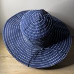 Scala  Collezione Blue Polka Dot Wide Brim Sun Hat Ribbon Bow Floppy Beach Cap OS Photo 4