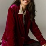 Anthropologie Maeve The Tessie Blazer Jacket Suit Blazer Top Raspberry Velvet Photo 2