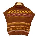 &merci &merci Sweater Vest Turtleneck Boho Knit Floral Brown Women Size Large New Photo 1