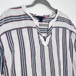 Tommy Hilfiger  Navy Striped V-Neck Women's Top Size Large Preppy Stripe Top Photo 2