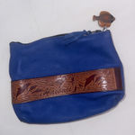 Aloha From Hawaii Dyed Leather Embellished Zip Wristlet Coin Purse Wooden Fish Blue Photo 0