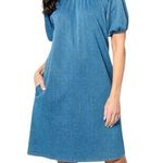 Denim & Co NWOT Comfy Knit Air Puff Sleeve Dress Size XL Medium Blue Wash Photo 0