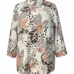 Allison Daley  3/4 Sleeve Leopard Floral Leaf Print Textured Button Down Blouse Photo 0