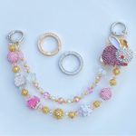 Handmade 🐰Luxury Bag/Phone Chain Charm/Keychain Sparkly Bling Beads Rhinestone Pink Bunny Photo 2