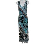 CACHE Teal Black White Paisley Sleeveless Chain Belt Maxi Dress EUC Small Blue Photo 1