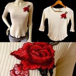 La Gypsy  Thick Ribbed embroidered Rose sweater Photo 1