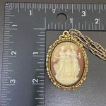 Unique Vintage Unsigned Three Ladies Cameo Perfume Locket Pendant 28” Necklace Gold Photo 8