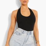 Boohoo  Ribbed Halter Back Detail Crop Top in Black Photo 0