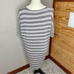 LuLaRoe Oversized Grey Striped Drop Shoulder Irma Tunic Top Shirt XXS Photo 2