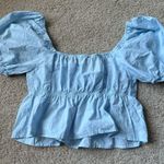 PaperMoon Blue Puff Sleeve Crop Blouse Photo 2