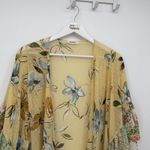 Adora Yellow Floral Sheer Ruffle Mixed Pattern Kimono Shawl Overlay Size Small Photo 1