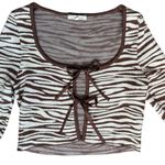 Et Clet Animal Print Knit Two-Tone Sweater Tie-Front Cardigan Bow Brown Sz Small Photo 3