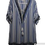 Pink Blush Blue Stripe Beachy Boho Swimsuit Cover Size M Photo 0