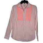 J.Crew Women's Top Shirt Embroidered Striped Long Cuffed Sleeve Button Pink XS Orange Photo 0