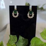 Boutique Gold Filled Small Hoop Earrings Emerald Green and Clear Pave Photo 0