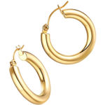Boutique NEW Large Women’s 18k Gold Filled‎ 22mm Tubular Chunky Hoop Earrings Photo 12
