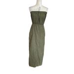 Womens Olive Green Drawstring Tube Dress Size S Cargo Pockets Back Slit Grunge Photo 1