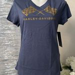 Harley Davidson Harley-Davidson Women's Retro Race Flag V-Neck Tee Size L Photo 0
