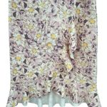 Anthropologie  Skye Pencil Skirt‎ Floral Print Faux Suede Ruffle Purple Size US 2 Photo 4