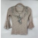 Fairy Whimsical Milkmaid Prairie Blouse Women XSmall Beige Ruffle Ethereal Boho Size XS Photo 0