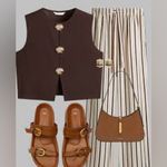 H&M SOLD OUT NEW  Gold Brown Shell Button Cropped Top  Large Vest Photo 3