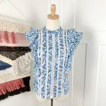 Veronica Beard Sol Floral Ruffled Top Blue Sz 0 Photo 1