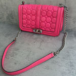 REBECCA MINKOFF Bag Crossbody Pink Chain Quilted Leather Love Shoulder Clutch Size M Photo 0