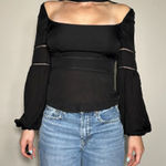 Intermix  Gorgeous Black 100% Silk Black Longsleeve Top with Collar Size Small Photo 0