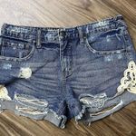 Free People Size 28 Shorts Cut Off Denim Golden Thread Destructted Lace Cotton Photo 1