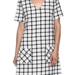 HYFVE Dress Plaid Flannel Shift Pockets V-Neck Black & White Zipper Size Large Photo 0