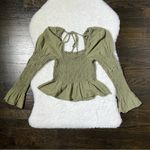 Topshop  Green Shirred Long Sleeve Peplum Hem Blouse Photo 3