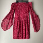 Bebe  sz 8 off shoulder wine burgundy floral  bell sleeve mini cocktail‎ dress Photo 5