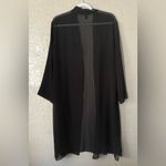 Eileen Fisher High Collar Silk Georgette Sheer Kimono Jacket Size L Black Luxe Photo 9