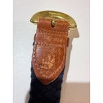 Woven Elastic Belt Womens M – Navy Leather Trim Solid Brass Buckle Blue Size M Photo 3