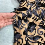 Hale Bob Vintage  Small Silk V Neck Velvet Burnout Tie Shoulder Black Brown Dress Photo 14