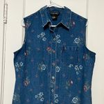 Requirements VTG linen cotton denim shirt dress size large floral patriotic Photo 2