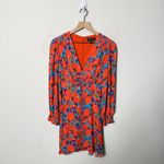 Saloni Eve Mini Dress Tangerine Sweetpeas Chiffon Viscose Smock V Neck Size 0 Orange Photo 7