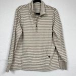 L.L.Bean Beige Cream Striped Quarter Zip Pullover Sweater Womens L Casual Classic Photo 0