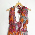 Sundress Amina Dress Size Large Fuchsia orange Print Halter Neck Asymmetric Hem Photo 4