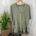 POL Green Crochet Trim Short Sleeve Blouse Top S Photo 1