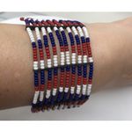 Beautiful Native American Metal and Beaded Cuff Bracelet Red Blue White Photo 6