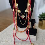 Nordstrom Six Tier Boho Necklace and Earrings Gold Coins Seed Bead Gold Chain Photo 0