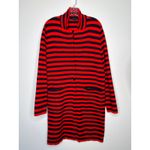 Ann Taylor  Red & Navy Striped Long Knit 1 buttton Coatigans Cardigan Coat Large Photo 4